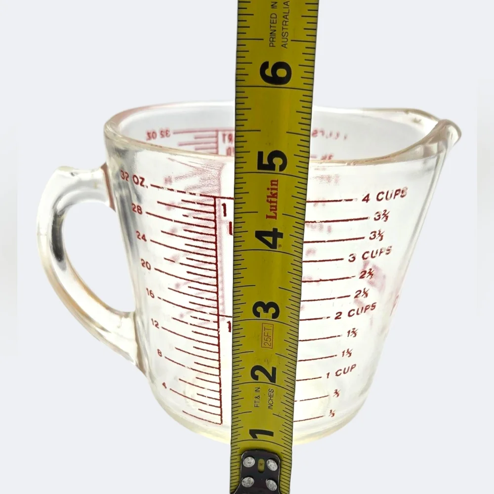 Vintage Pyrex 4 Cup D-Handle Measuring Cup # 532 Red Lettering 1 Quart C-B 1941
